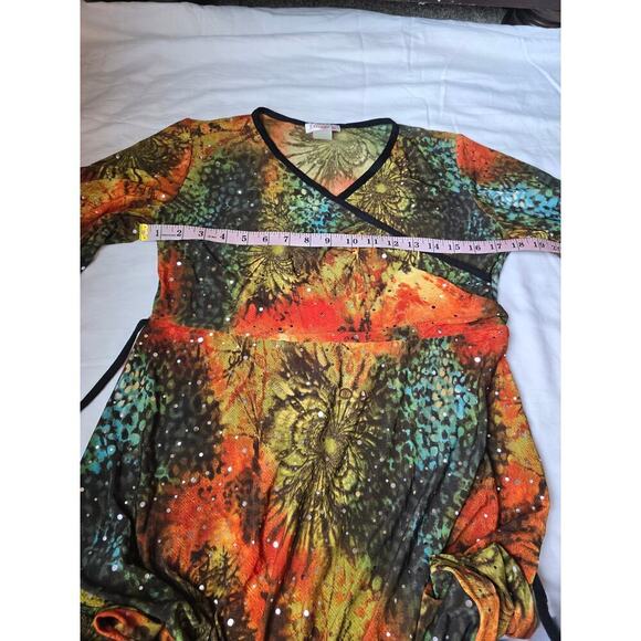 Vintage Elizabeth Jersey Knit Y2K Babydoll Midi Dress Tie Back Waist XL Sparkle - Picture 5 of 8